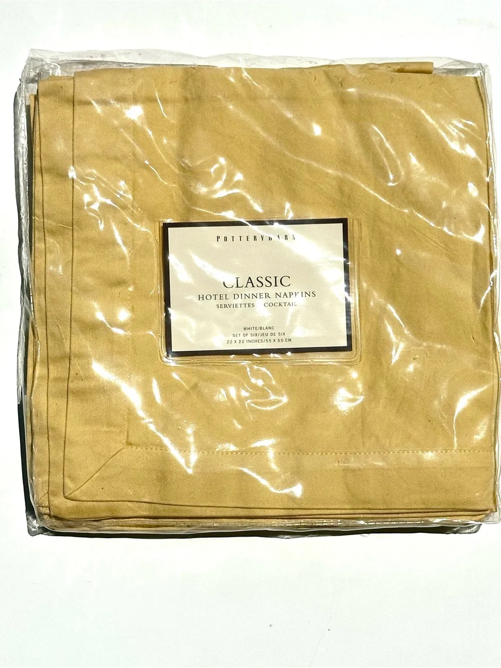 6 New Pottery Barn Classic Hotel Dinner Napkins - Yellow